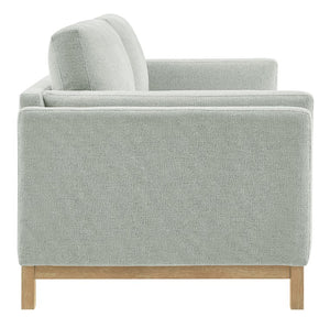 Amadeo Mist Deep Seat Comfort Modern Fabric Sofa Gray upholstered sofa with wooden legs on a white background