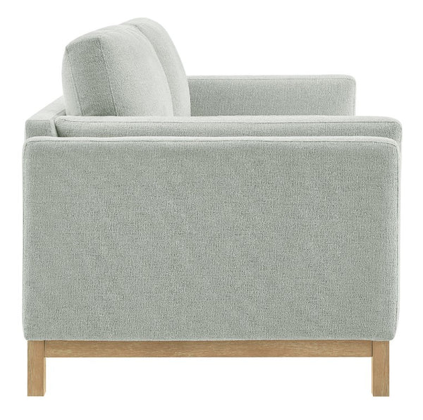 Amadeo Mist Deep Seat Comfort Modern Fabric Sofa Gray upholstered sofa with wooden legs on a white background