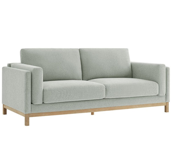 Amadeo Mist Deep Seat Comfort Modern Fabric Sofa Gray sofa with wooden legs on a white background