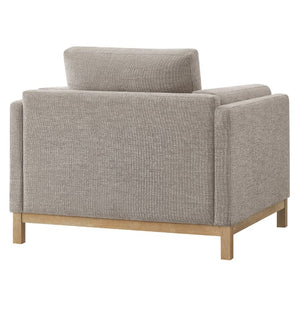Amadeo Pewter Deep Seat Comfort Modern Fabric Chair Gray upholstered armchair with wooden legs on a white background