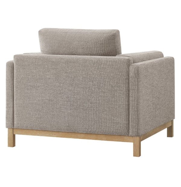 Amadeo Pewter Deep Seat Comfort Modern Fabric Chair Gray upholstered armchair with wooden legs on a white background