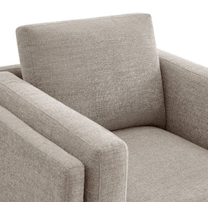 Amadeo Pewter Deep Seat Comfort Modern Fabric Chair Close-up of a gray upholstered chair with a textured fabric.