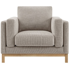 Amadeo Pewter Deep Seat Comfort Modern Fabric Chair Gray upholstered armchair with wooden legs on a white background