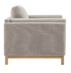 Amadeo Pewter Deep Seat Comfort Modern Fabric Chair Gray upholstered armchair with wooden legs on a white background