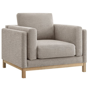 Amadeo Pewter Deep Seat Comfort Modern Fabric Chair Gray armchair with wooden legs on a white background