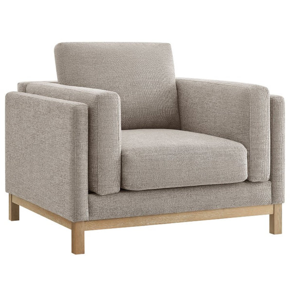 Amadeo Pewter Deep Seat Comfort Modern Fabric Chair Gray armchair with wooden legs on a white background