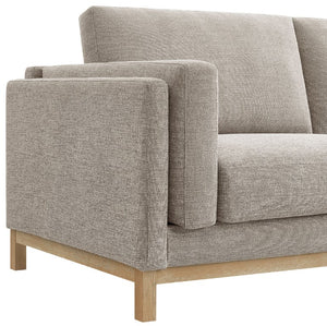 Amadeo Pewter Deep Seat Comfort Modern Fabric Loveseat Gray fabric sofa with wooden legs on a white background