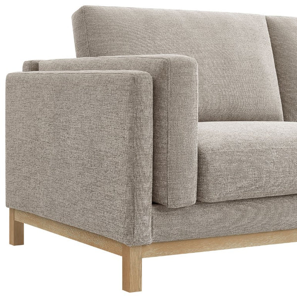 Amadeo Pewter Deep Seat Comfort Modern Fabric Loveseat Gray fabric sofa with wooden legs on a white background
