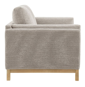 Amadeo Pewter Deep Seat Comfort Modern Fabric Loveseat Gray upholstered loveseat with wooden legs on a white background
