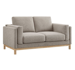 Amadeo Pewter Deep Seat Comfort Modern Fabric Loveseat Gray sofa with wooden legs on a white background