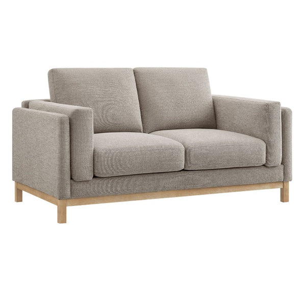 Amadeo Pewter Deep Seat Comfort Modern Fabric Loveseat Gray sofa with wooden legs on a white background