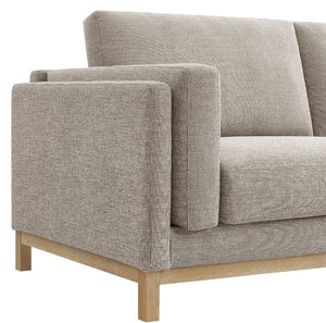 Amadeo Pewter Deep Seat Comfort Modern Fabric Sofa Gray fabric sofa with wooden legs on a white background