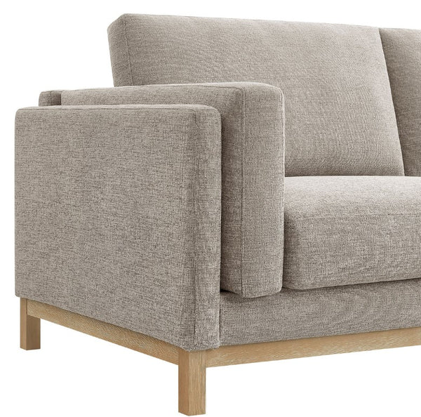 Amadeo Pewter Deep Seat Comfort Modern Fabric Sofa Gray fabric sofa with wooden legs on a white background