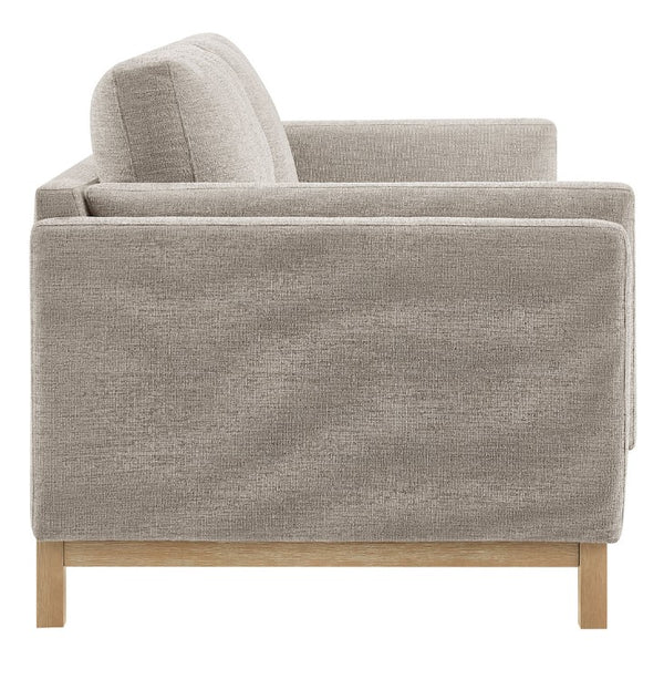Amadeo Pewter Deep Seat Comfort Modern Fabric Sofa Gray upholstered sofa with wooden legs on a white background