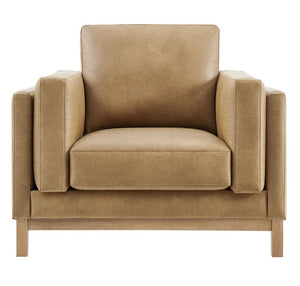 Amadeo Toast Vegan Leather Modern Chair Beige armchair on a white background