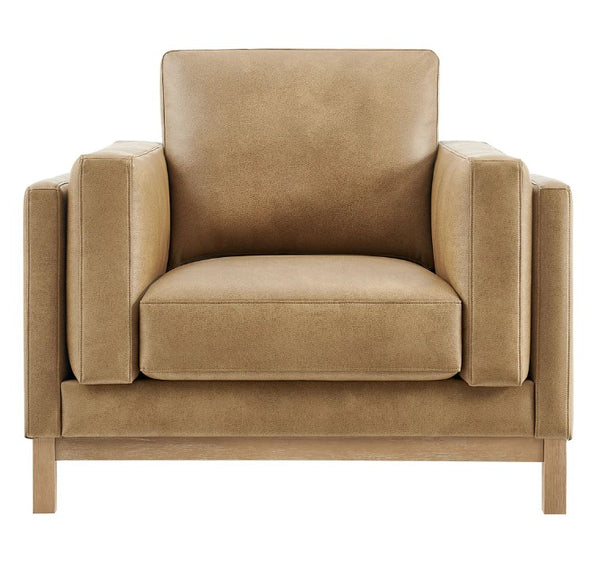 Amadeo Toast Vegan Leather Modern Chair Beige armchair on a white background