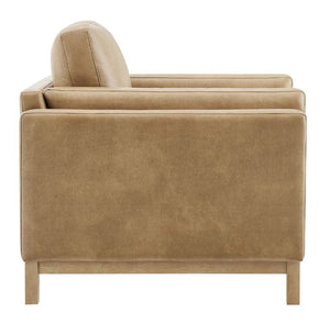 Amadeo Toast Vegan Leather Modern Chair Brown leather armchair on a white background