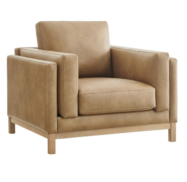 Amadeo Toast Vegan Leather Modern Chair Beige armchair on a white background