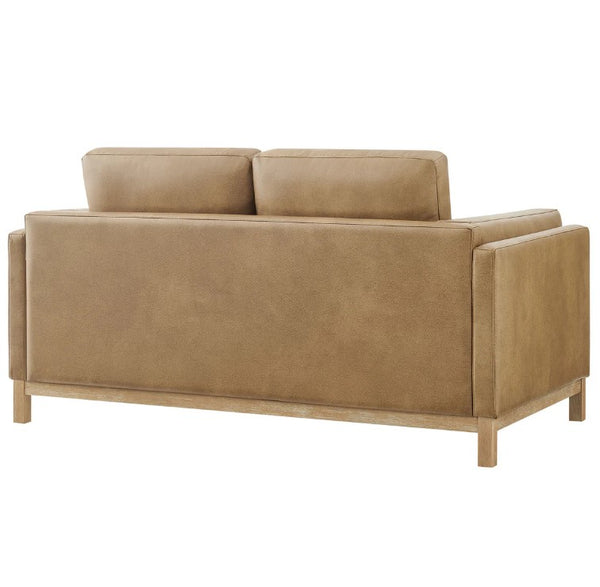 Amadeo Toast Vegan Leather Modern Loveseat Brown sofa on a white background