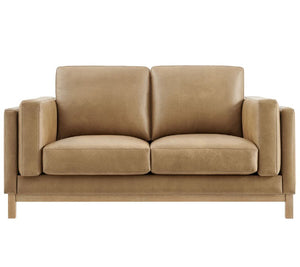 Amadeo Toast Vegan Leather Modern Loveseat Beige sofa on a white background