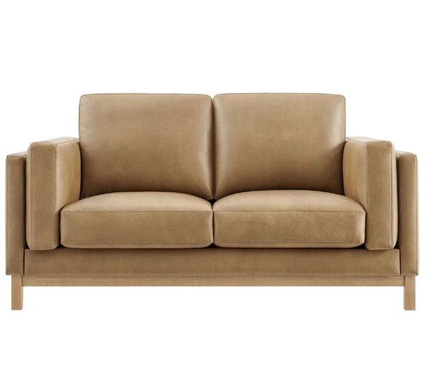 Amadeo Toast Vegan Leather Modern Loveseat Beige sofa on a white background