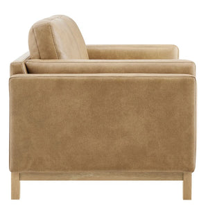 Amadeo Toast Vegan Leather Modern Loveseat Beige armchair on a white background