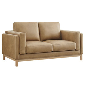 Amadeo Toast Vegan Leather Modern Loveseat Beige sofa on a white background