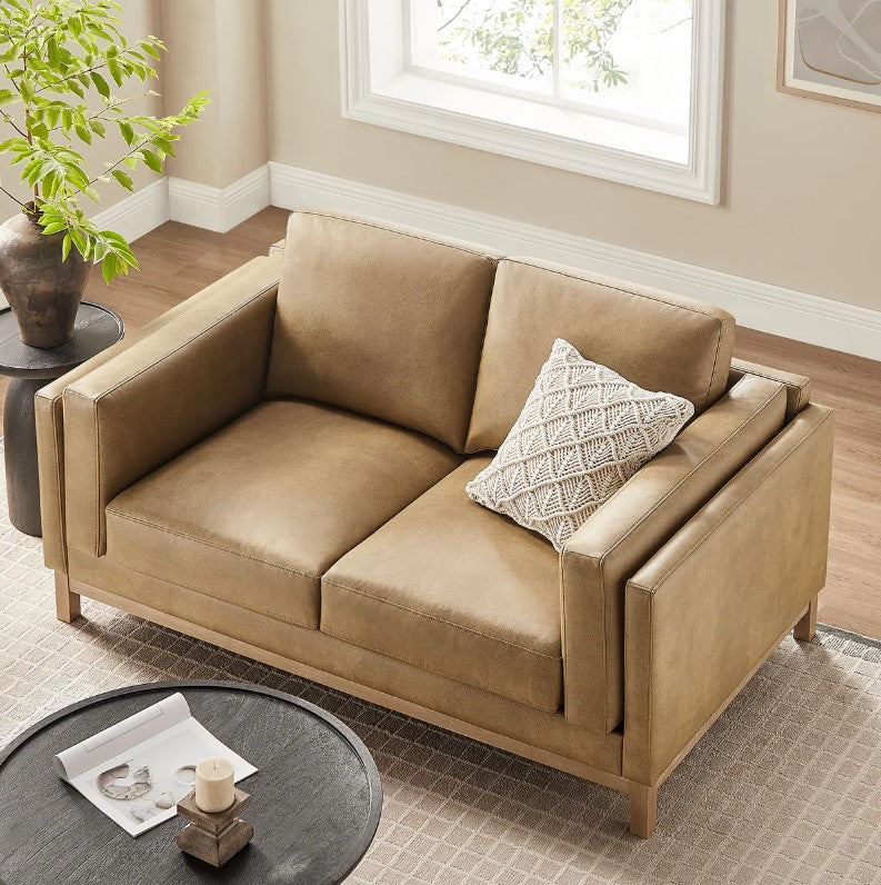 Amadeo Toast Vegan Leather Modern Loveseat