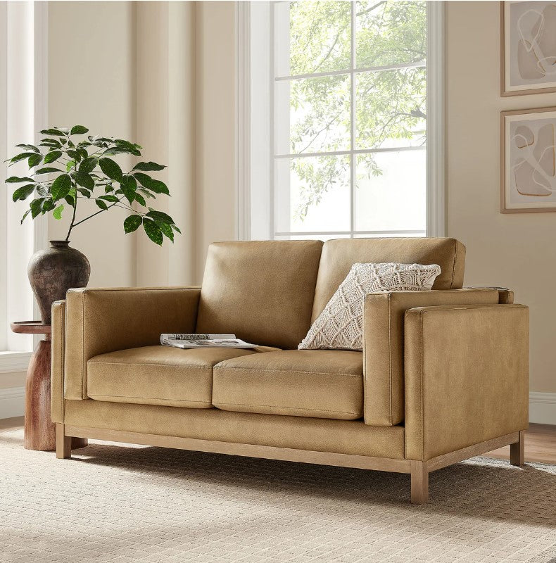 Amadeo Toast Vegan Leather Modern Loveseat