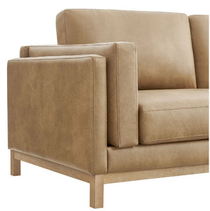 Amadeo Toast Vegan Leather Modern Sofa Beige sofa with wooden legs on a white background