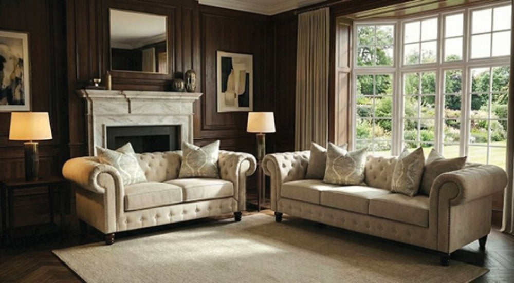 Amiri Traditional Beige Chesterfield Loveseat