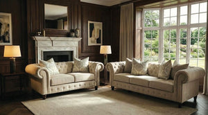 Amiri Traditional Beige Chesterfield Sofa Set