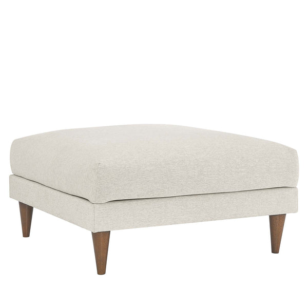 Beige ottoman with wooden legs on a white background