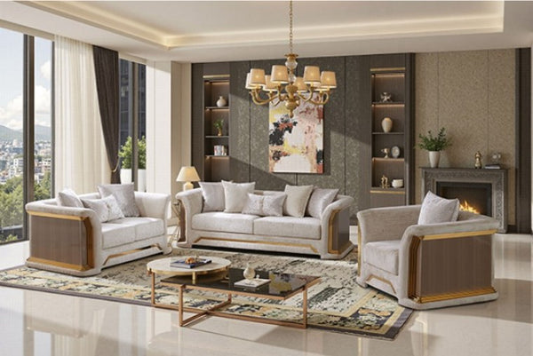 Anthoni Modern Loveseat set with Gold Trim