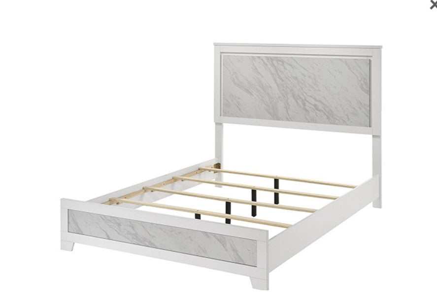 Arden White Faux Marble Panel Bed
