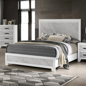 Arden White Faux Marble Panel Bed