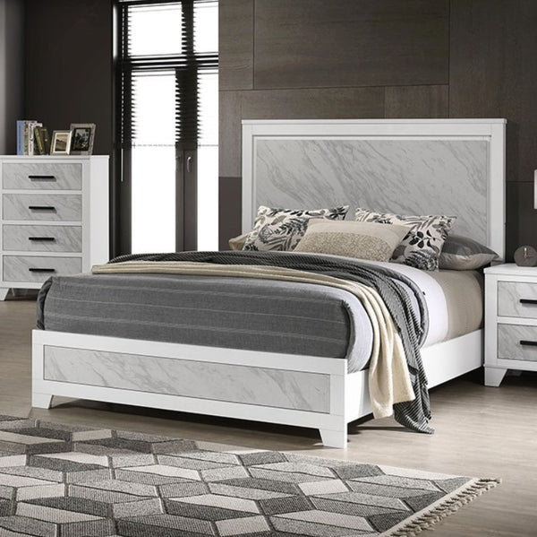 Arden White Faux Marble Panel Bed