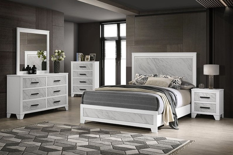 Arden White dresser with four drawers in a bedroom setting.