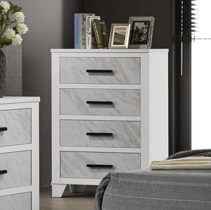 Arden White dresser with four drawers in a bedroom setting.