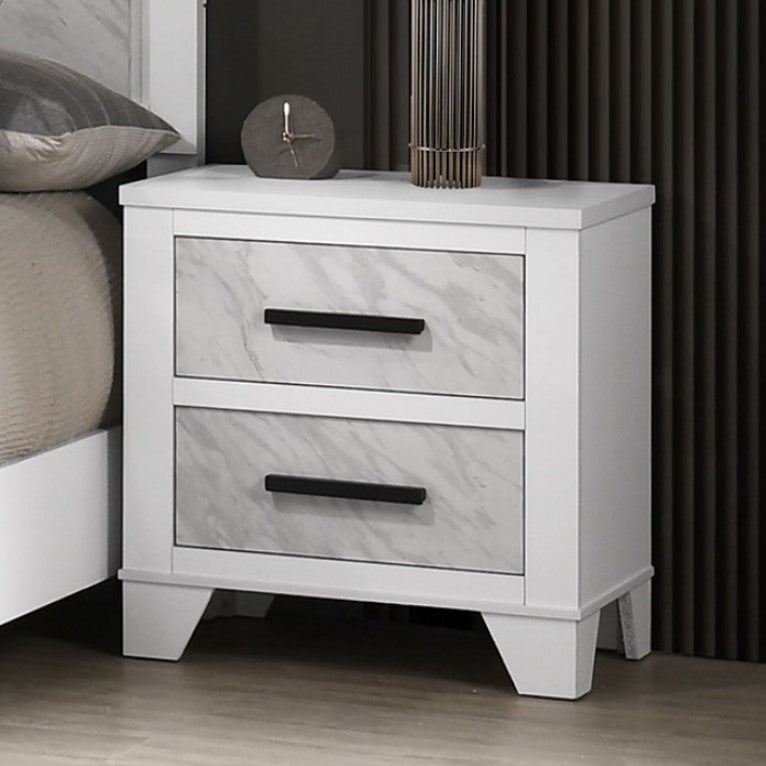 Arden White Faux Marble Panel Nightstand