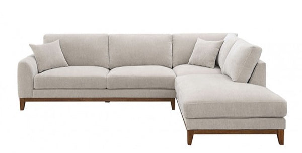 Arieal Mid-Century Modern Chenille Fabric Sectional Beige sectional sofa on a white background
