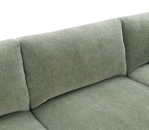 Arieal Mid-Century Modern Olive Green Chenille Fabric Sectional Close-up of a green sofa with a textured fabric surface.