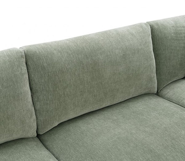 Arieal Mid-Century Modern Olive Green Chenille Fabric Sectional Close-up of a green sofa with a textured fabric surface.
