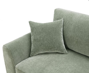 Arieal Mid-Century Modern Olive Green Chenille Fabric Sectional Green sofa with a matching cushion on a white background