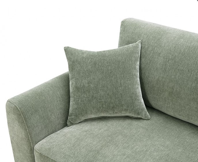 Arieal Mid-Century Modern Olive Green Chenille Fabric Loveseat Green sofa with wooden legs in a living room setting