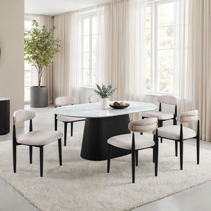Arleto Modern Black White Top Oval Dining Table Modern dining room with a black and white oval table and chairs.