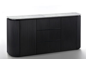 Arleto Modern Black White Top Oval Server Black sideboard with a white marble top on a white background