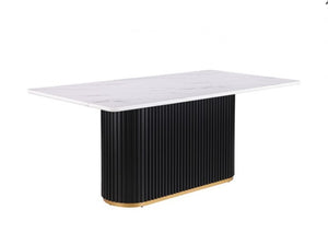 Arleto Modern Black White Top Rectangular Dining Table Style Rectangular table with white top and black ribbed base on a white background