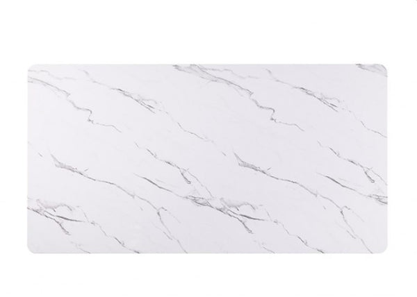 Arleto Modern Black White Top Rectangular Dining Table Style White marble-patterned tile on a white background