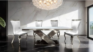 Asher Silver White Cross Shaped Glam Dining Table